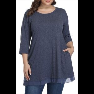 3X Shiaili Heather Blue Tunic Top with 3/4 sleeves